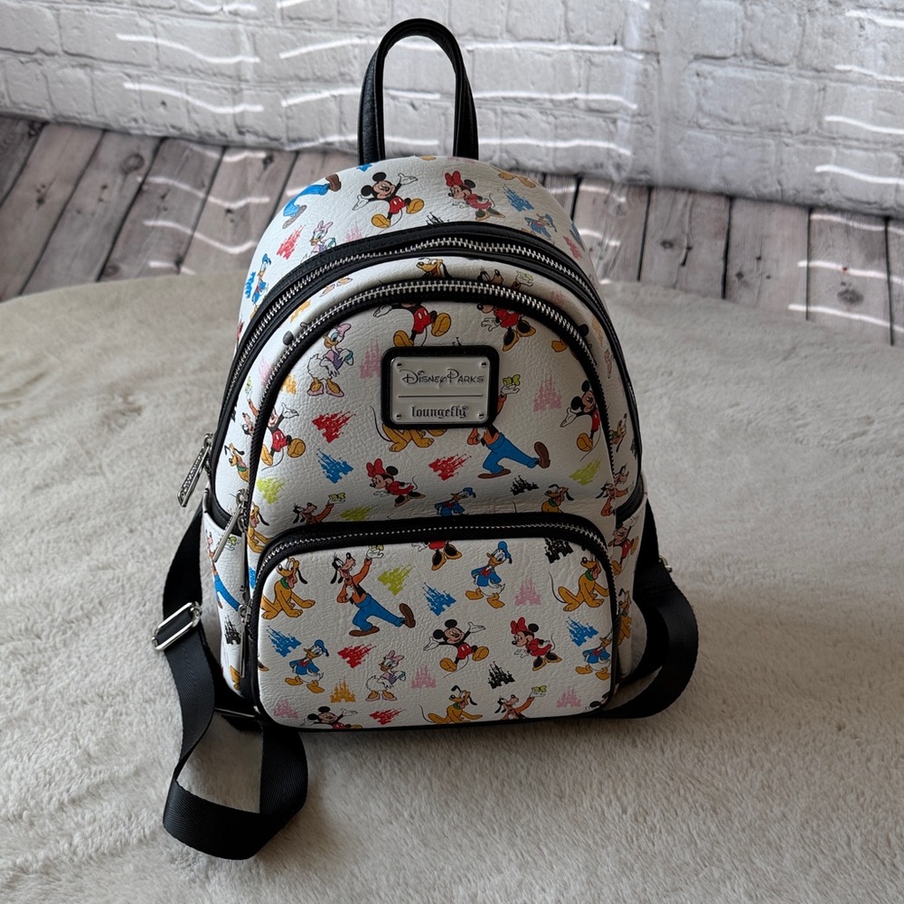 Loungefly White and Black Disney Character Backpack NWT